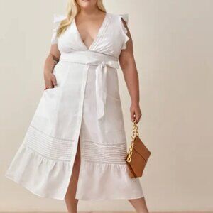 Reformation Lili Linen Dress Es White - Size 14